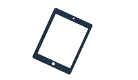 an icon of a tablet with a cracked screen on a white background