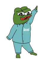 a cartoon frog wearing a blue shirt that says doost