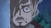 a cartoon of a man with a cigarette in his mouth and a big eye