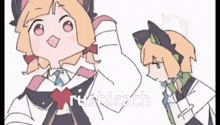 a drawing of a girl with a cat ear and the word rushicatch on the bottom right