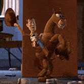 woody is riding on the back of a horse in a scene from toy story