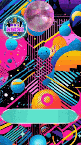 a colorful background with a disco ball and geometric shapes .