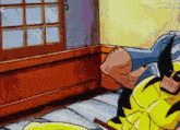 a cartoon of wolverine is laying on the floor
