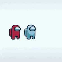 a red among us character and a blue among us character are standing next to each other .