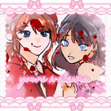 a picture of two anime girls with the words " you 're welcome " written on the bottom