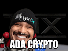 a man wearing a beanie that says blazzard x on it