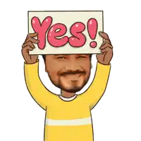 a cartoon of a man holding a sign that says yes