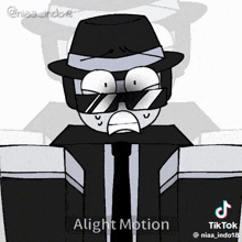 a cartoon of a man wearing a hat and tie with the words alight motion on the bottom
