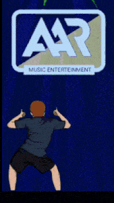a cartoon of a man dancing in front of a music entertainment logo