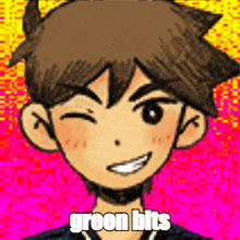 a drawing of a boy with the words green bits on it