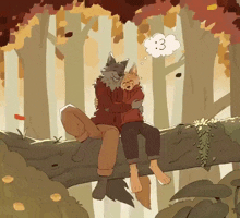 a cartoon drawing of two animals sitting on a tree branch with a thought bubble that says 3