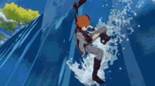 a person is falling into a body of water