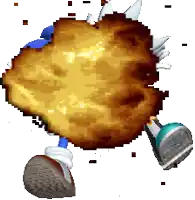 a pixel art of sonic the hedgehog standing next to a large explosion