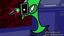 a cartoon of a green alien says gif-erstellen.com on the bottom right
