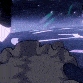 a close up of a person 's feet in a video game with a purple background .