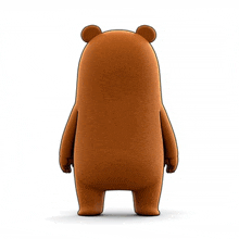 the back of a brown bear standing on a white surface