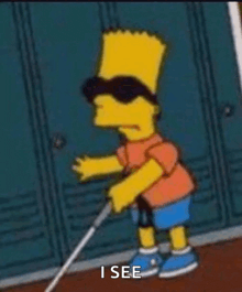 bart simpson is wearing sunglasses and holding a cane .