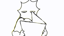 a black and white drawing of a person with the word poop on their head
