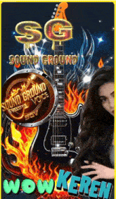 a poster for sg sound ground featuring a guitar and a woman