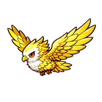 a cartoon drawing of a bird with yellow feathers and red eyes