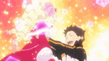 a man is holding a girl in his arms in a cartoon