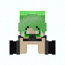 a pixel art of a person with green hair and a mask