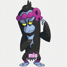 a cartoon gorilla with the word mio on the bottom of it