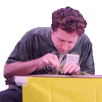 a man in a green shirt with a name tag that says louis on it
