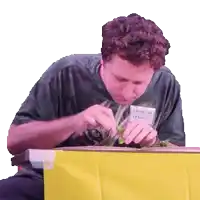 a man in a green shirt with a name tag that says louis on it