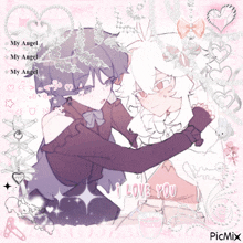 a couple of anime characters hugging with the words i love you written on the bottom