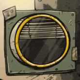 a drawing of a window with blinds and a yellow ring around it