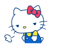 the back of a gray hello kitty with a red bow on her head