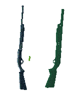a black shotgun and a green shotgun are shown side by side on a white background
