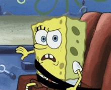 spongebob squarepants is wearing a seat belt in a car .