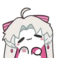 a cartoon drawing of a white cat with a pink bow on its head