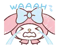 a cartoon drawing of a crying bunny with the words waaah written above her