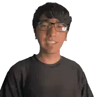 a man wearing glasses and a shirt that says steven on it