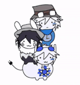 a drawing of two cartoon characters standing next to each other with one wearing a hat with the letter l on it .