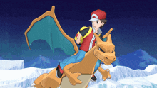 a man in a red hat is riding on the back of a dragon