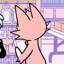 a cartoon drawing of a pink fox with the word love on the front