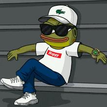 a cartoon of a frog wearing a hoppy t-shirt