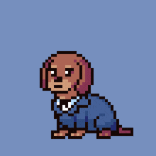 a pixel art drawing of a dog with the words happy friday above it