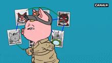 a cartoon of a pig wearing a hat that says hurta