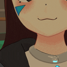 a close up of a girl 's face with tears on her cheeks