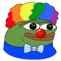 a green frog with a rainbow hair and a red nose