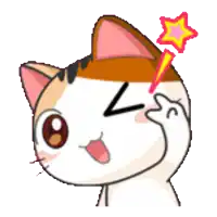 a brown and white cat with a star coming out of its head