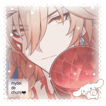 a picture of a boy with the words mydei de chumi on the bottom right