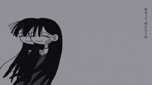a drawing of a girl with long hair and a mask on her face