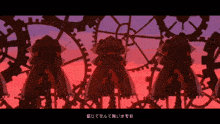 a group of cartoon characters are standing in front of a clock face