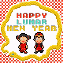 a pixel art greeting card for lunar new year